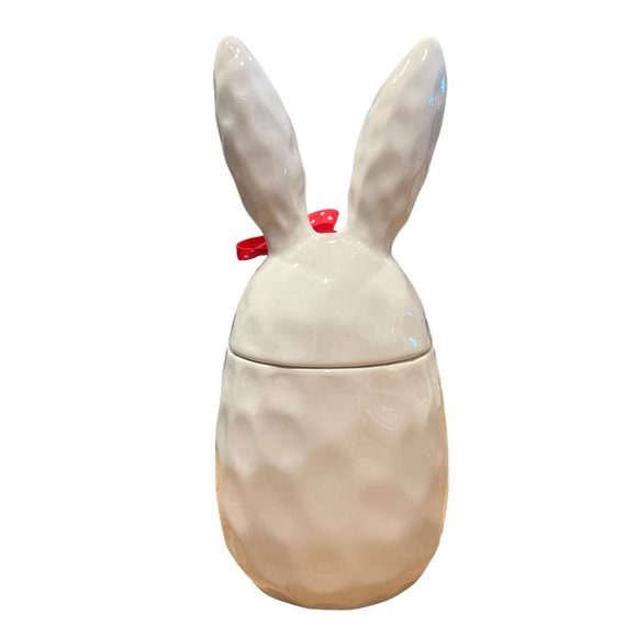 White Ceramic Easter Bunny Jar, Spring, Hand Painted and Hand Decorated - Picture 3 of 4